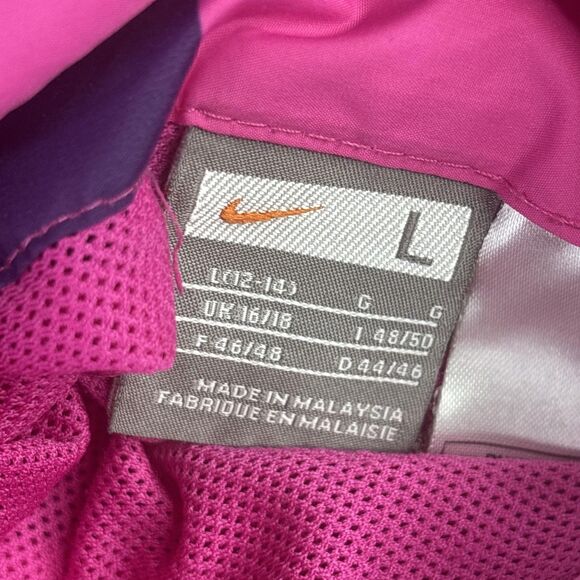 Nike Windbreaker Jacket Womens L Pink Purple Stripe Hooded Reversible Mesh - Picture 7 of 15